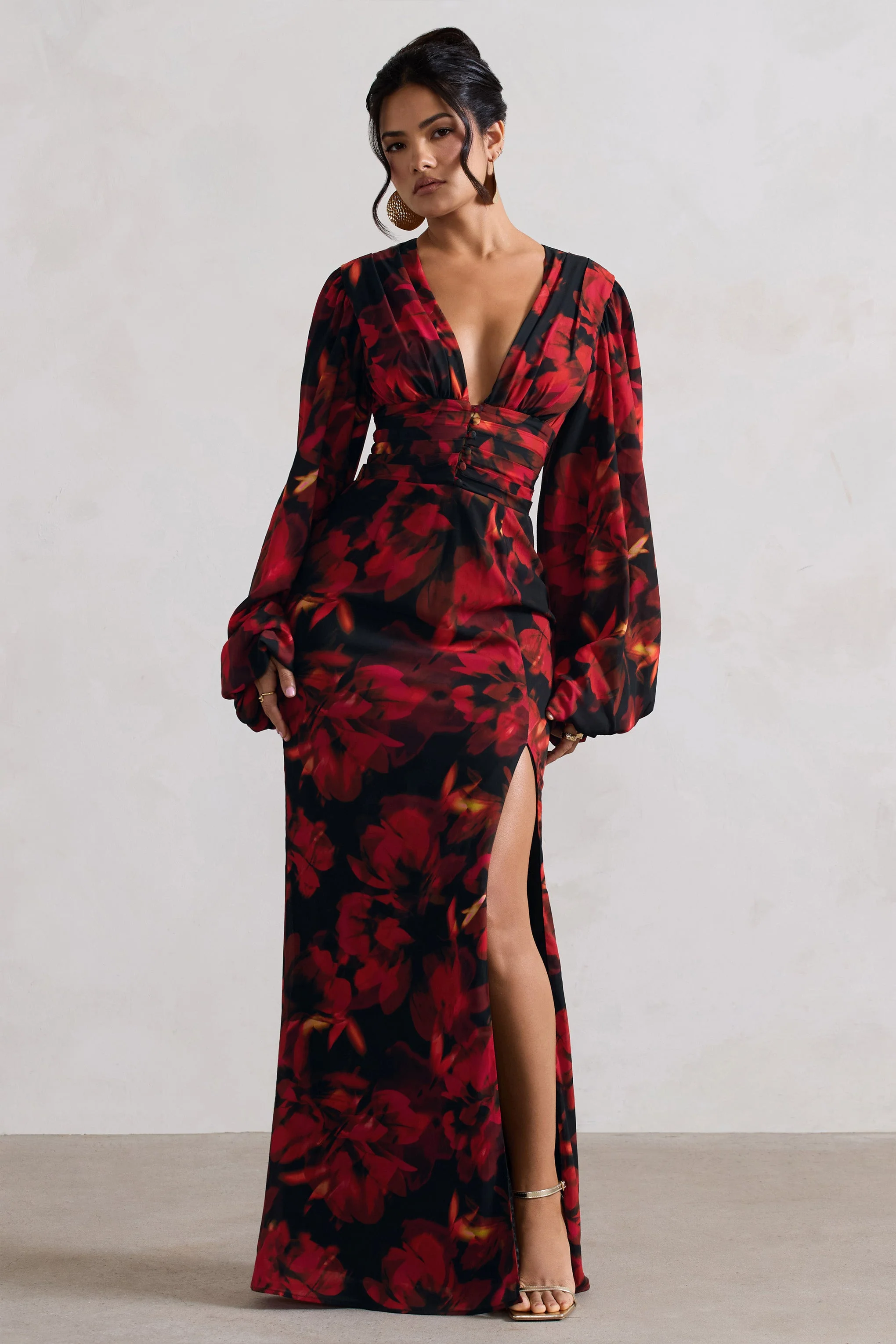 5098-casarile-red-floral-print-v-neck-balloon-sleeve-maxi-dress-1.webp