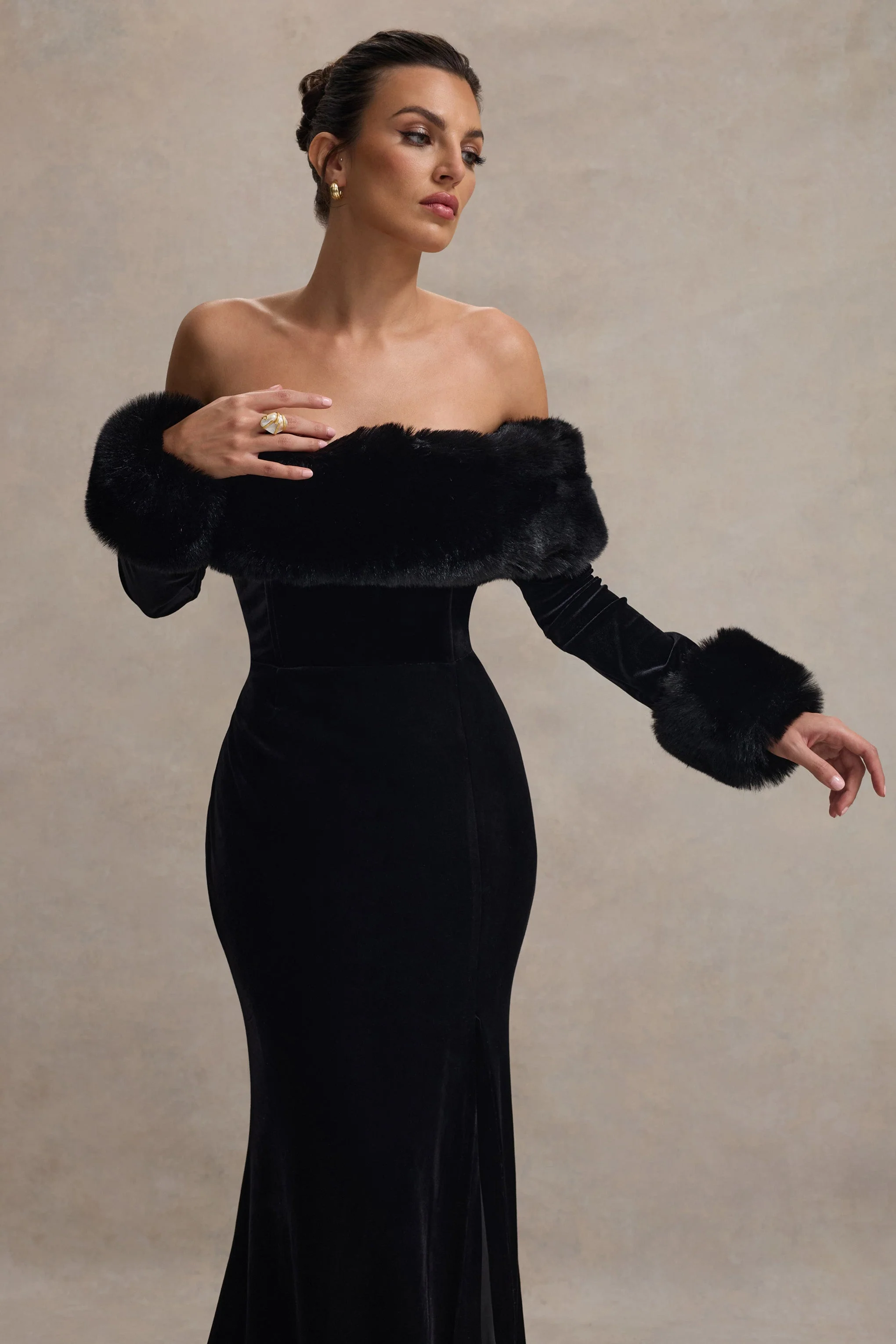 5326-mystique-black-bardot-split-maxi-dress-with-fur-trims-1.webp