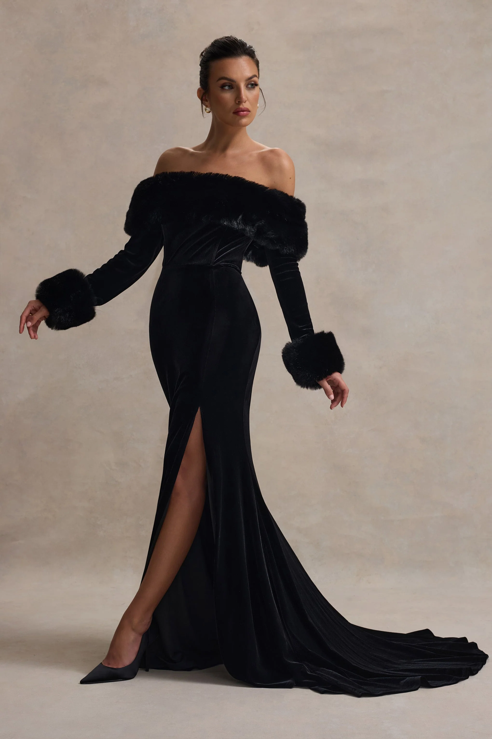 5326-mystique-black-bardot-split-maxi-dress-with-fur-trims-1.webp