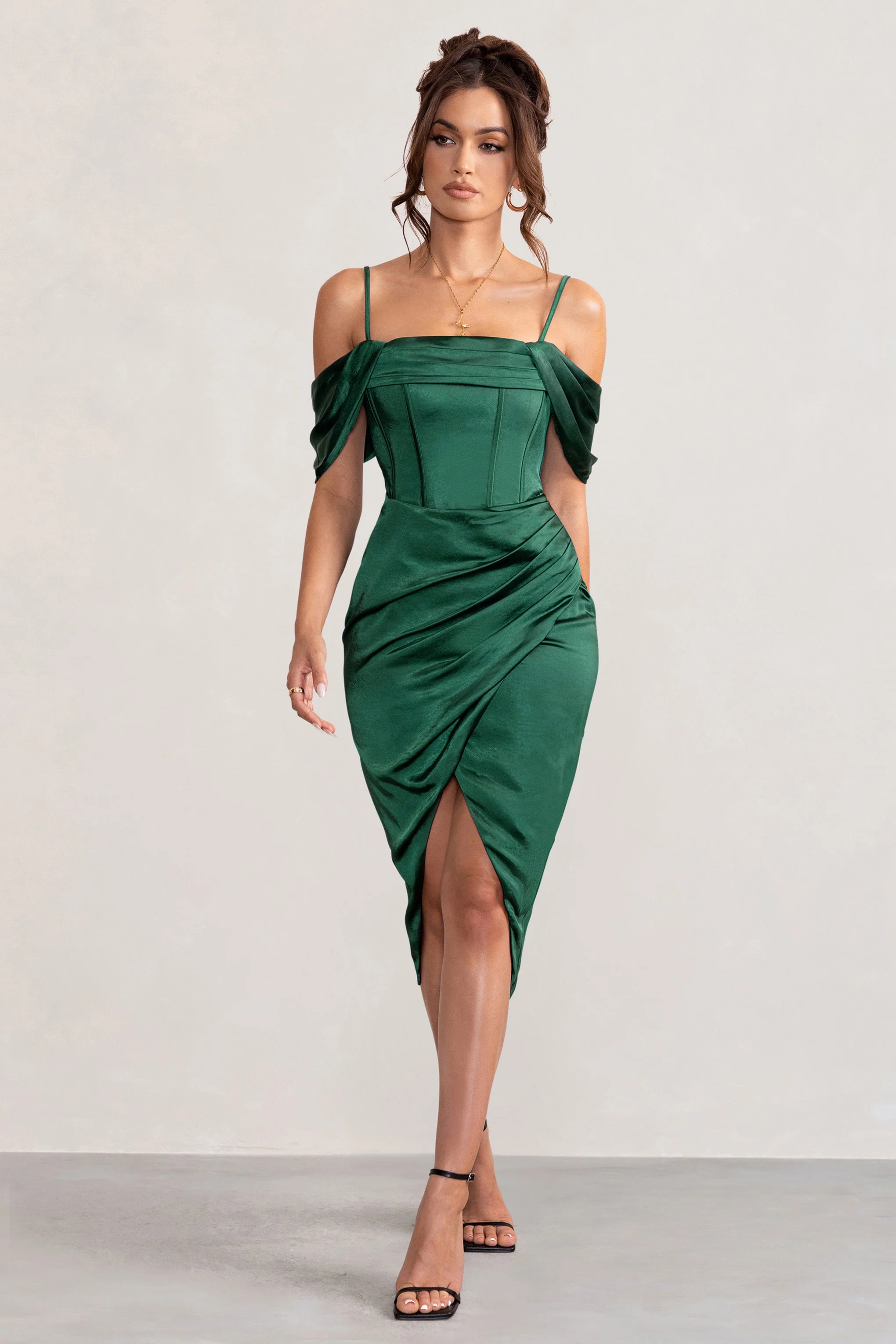 536-deserving-bottle-green-satin-bardot-sleeve-corset-wrap-midi-dress-1.webp