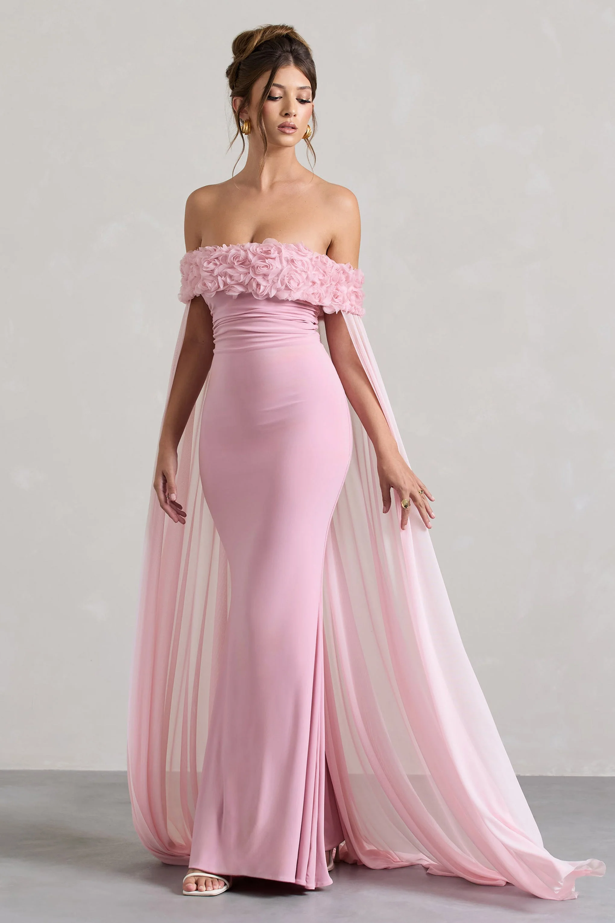 5876-avant-garde-blush-pink-floral-bardot-fishtail-maxi-dress-with-mesh-cape-1.webp