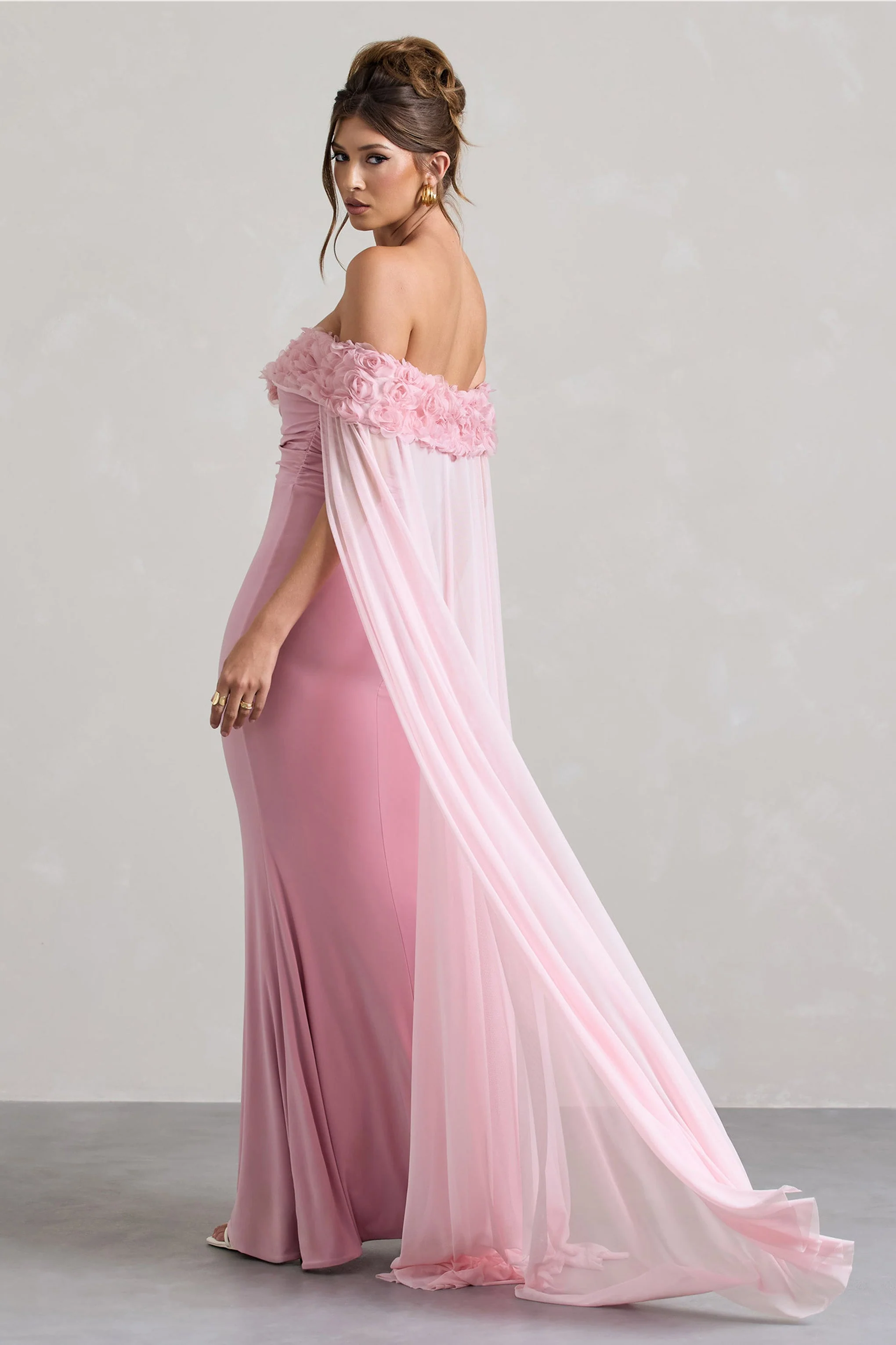 5876-avant-garde-blush-pink-floral-bardot-fishtail-maxi-dress-with-mesh-cape-1.webp