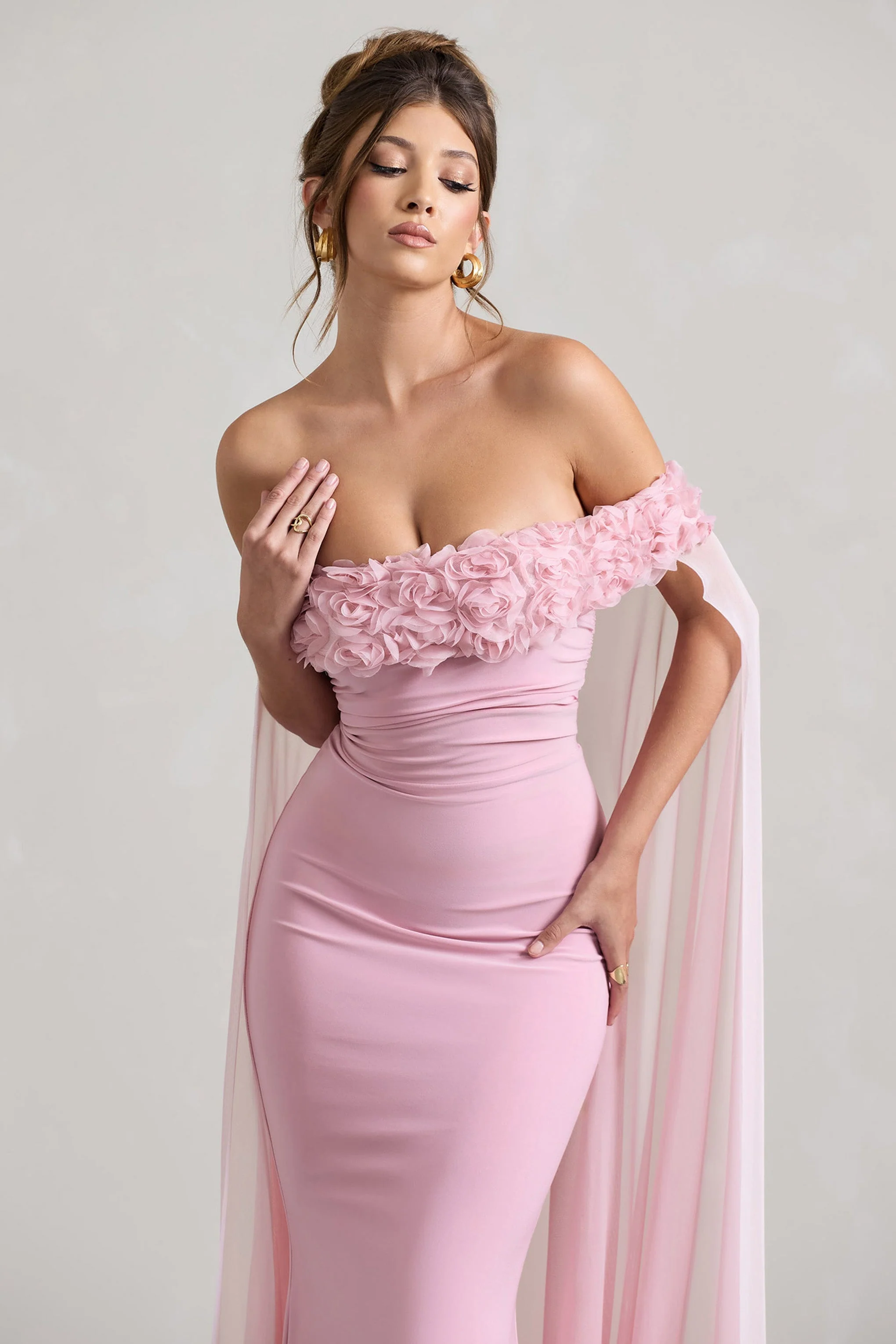 5876-avant-garde-blush-pink-floral-bardot-fishtail-maxi-dress-with-mesh-cape-1.webp