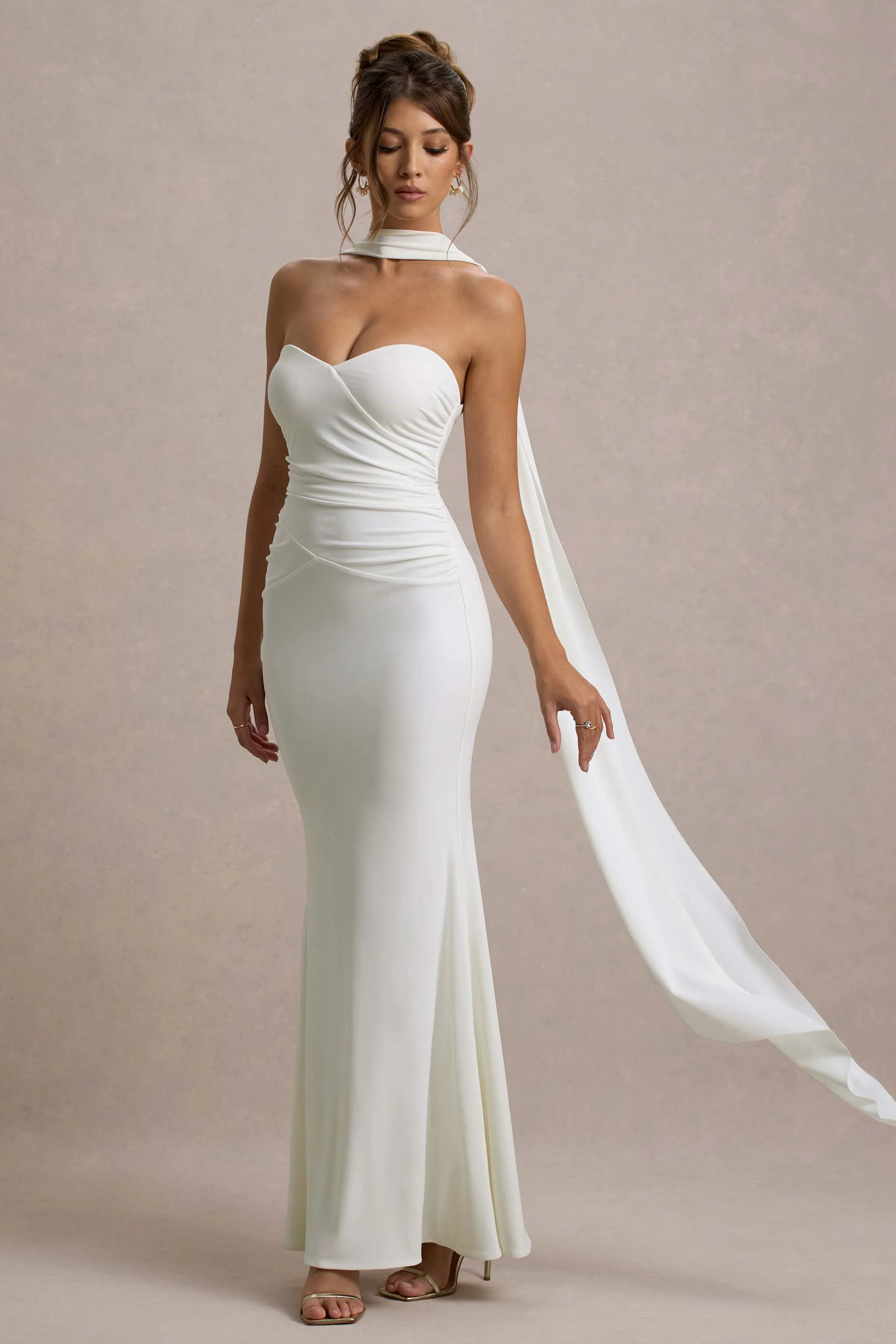 Rosabel | Cream Sweetheart Maxi Dress With Sash