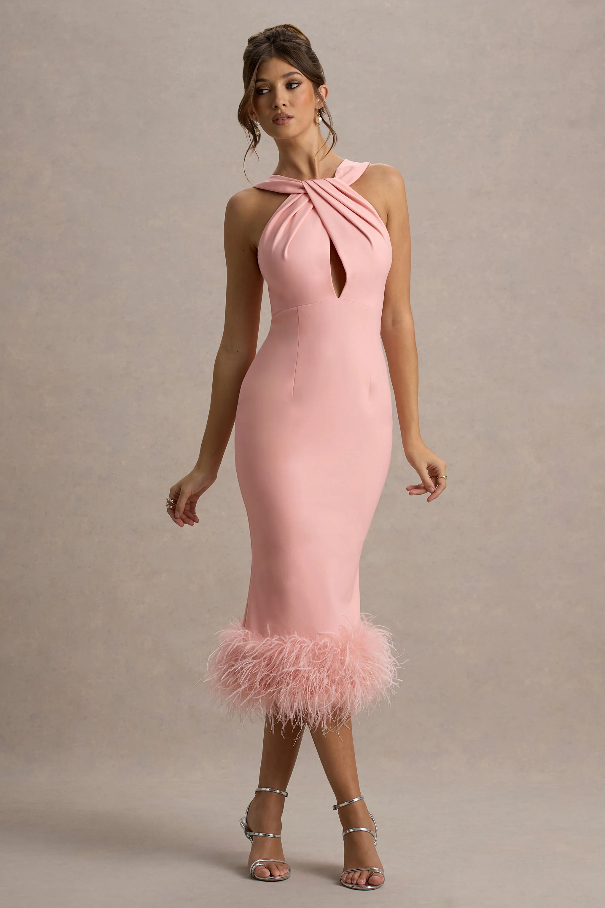 6902-titania-pink-twist-neck-feather-hem-midi-dress-1.webp