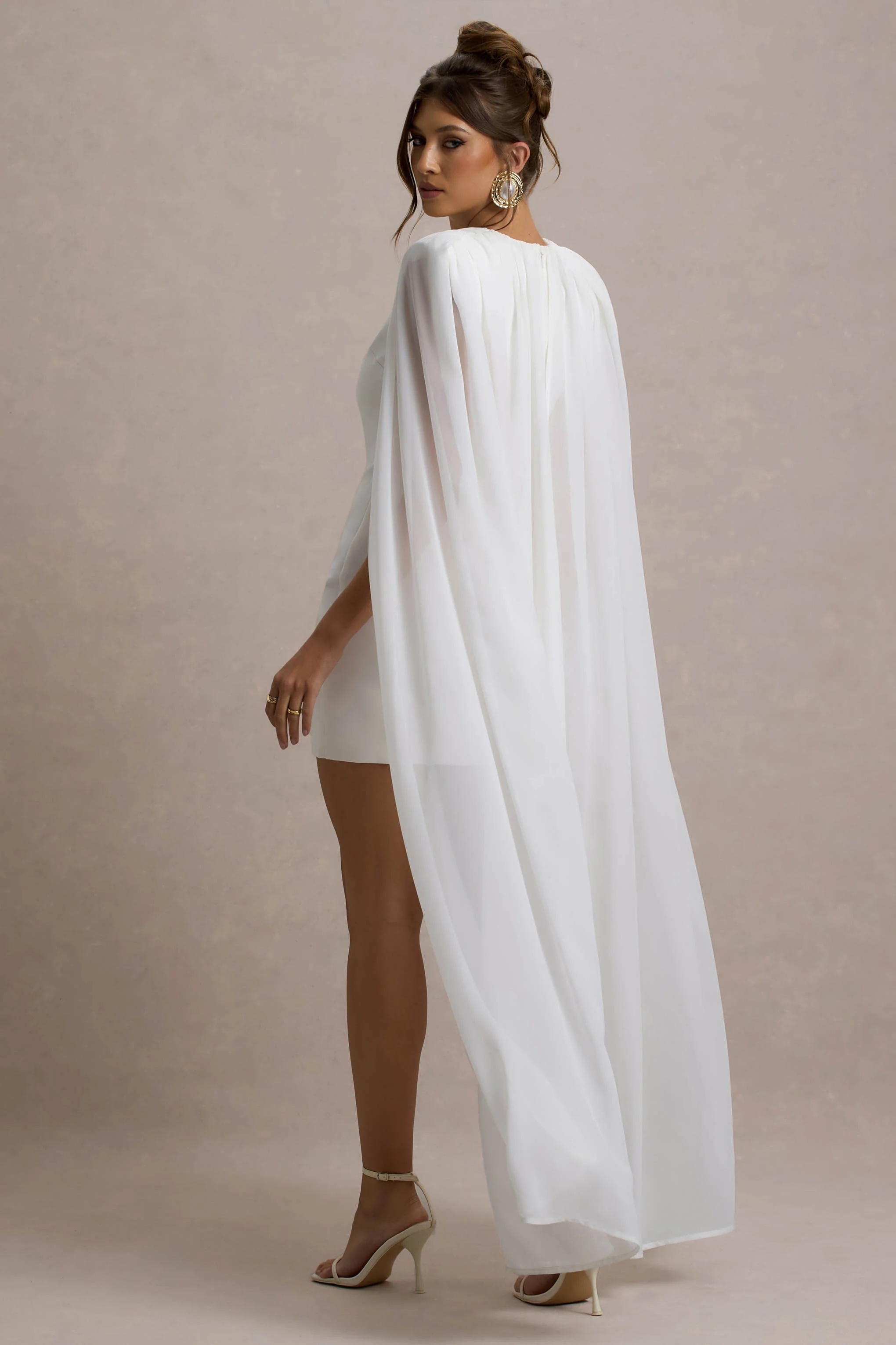 6923-elysium-white-bodycon-mini-dress-with-chiffon-cape-1.webp