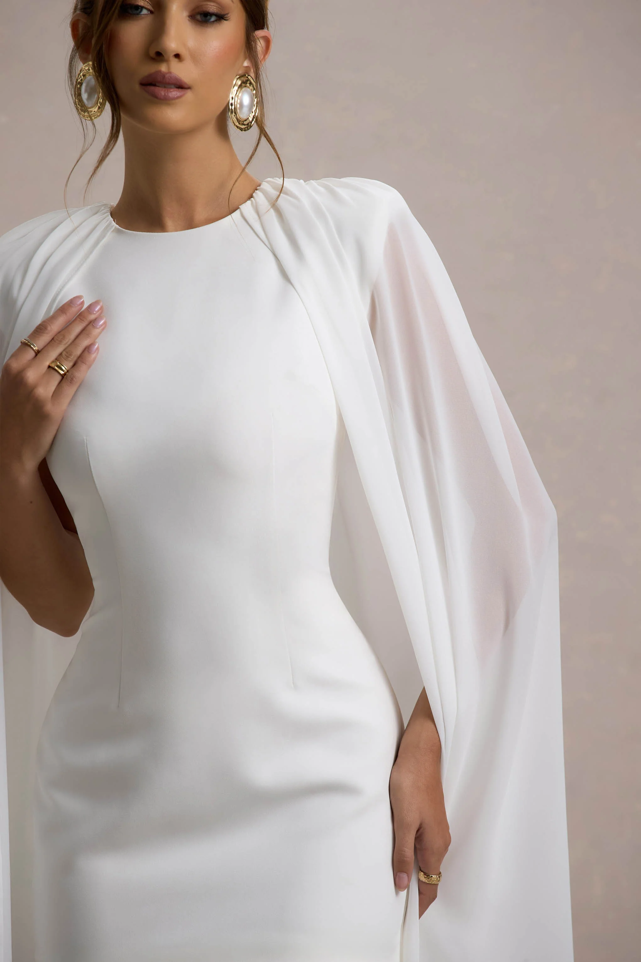 6923-elysium-white-bodycon-mini-dress-with-chiffon-cape-1.webp