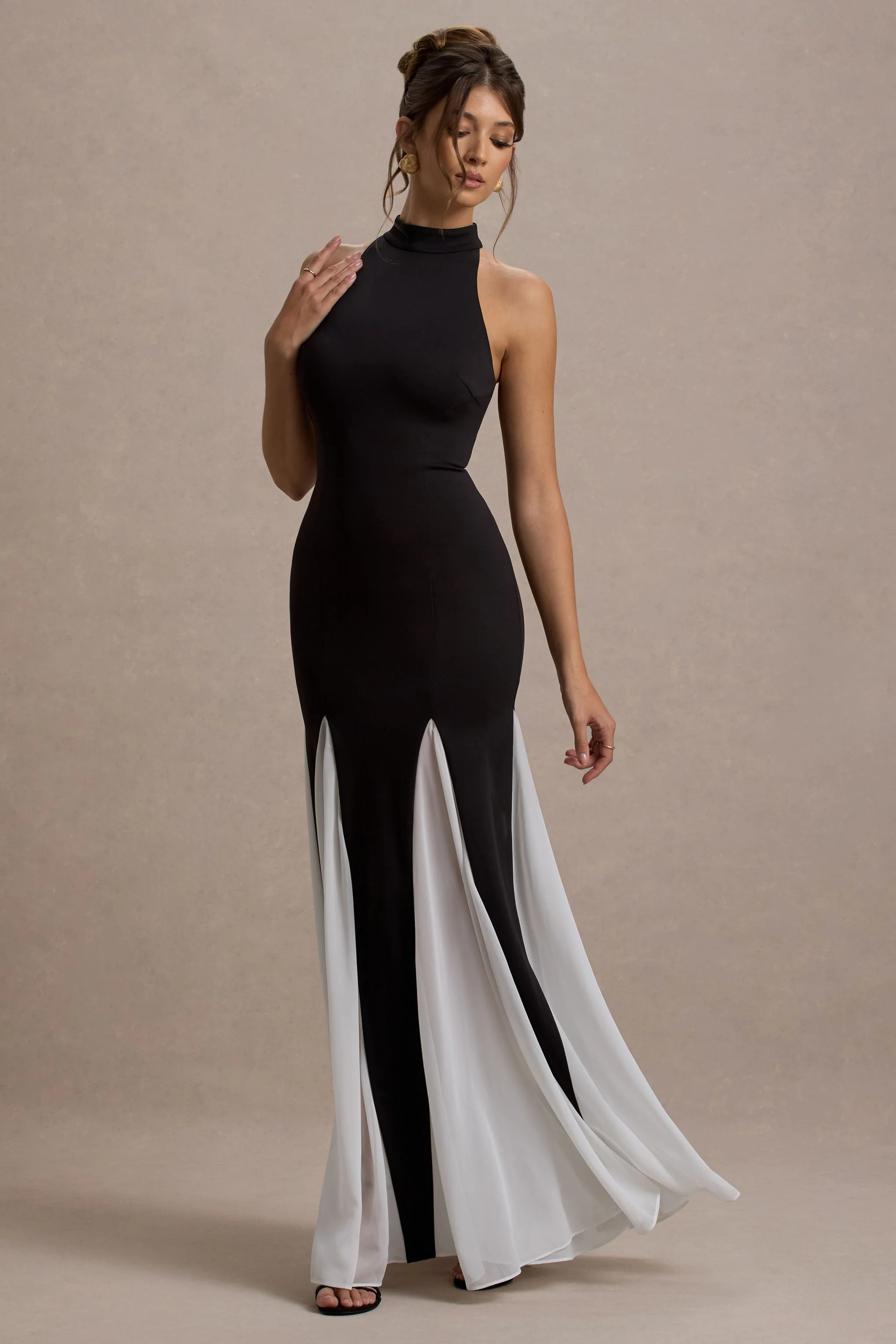 6986-litzy-black-high-neck-maxi-dress-with-white-chiffon-trim-1.webp