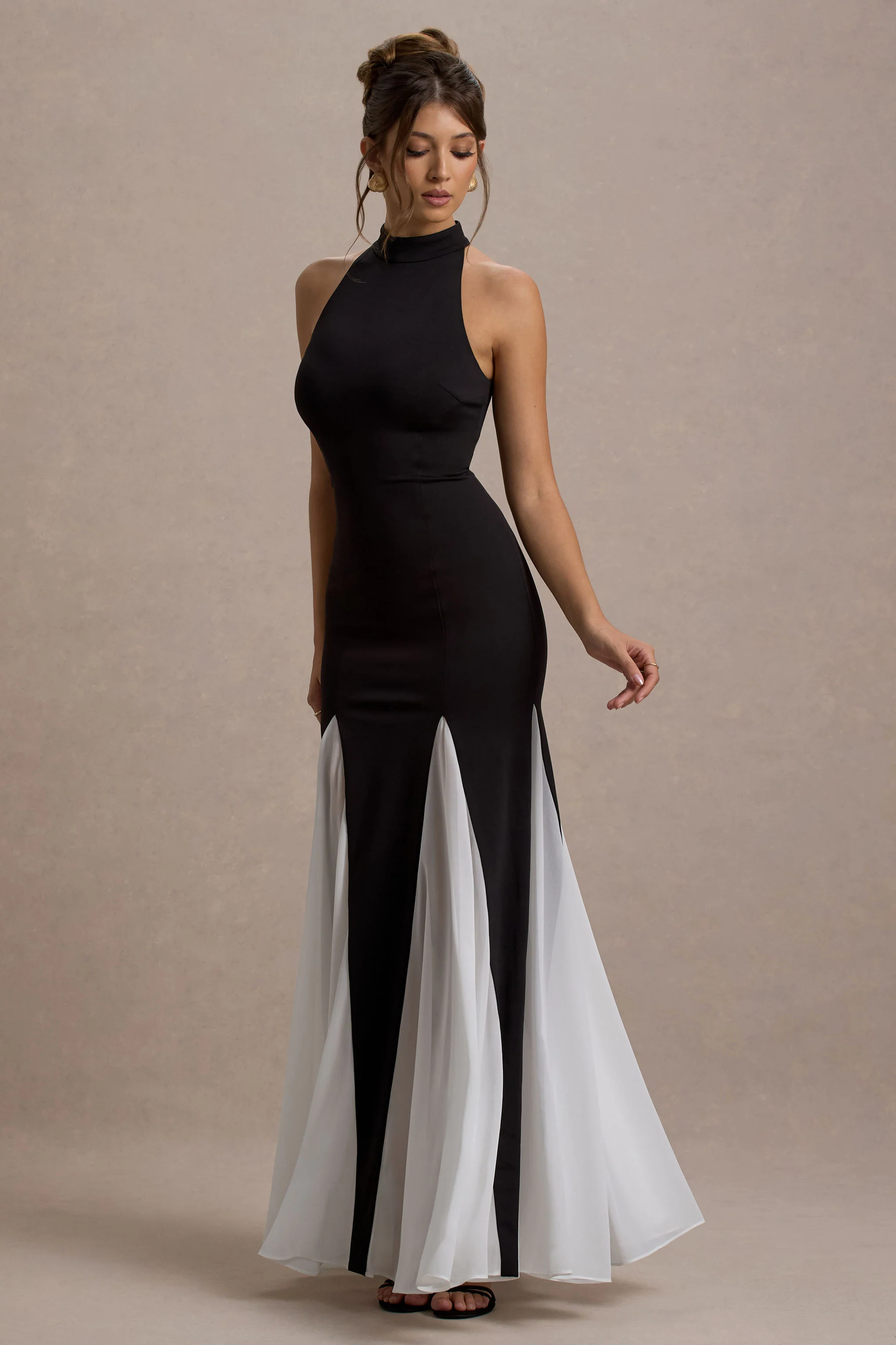 6986-litzy-black-high-neck-maxi-dress-with-white-chiffon-trim-1.webp