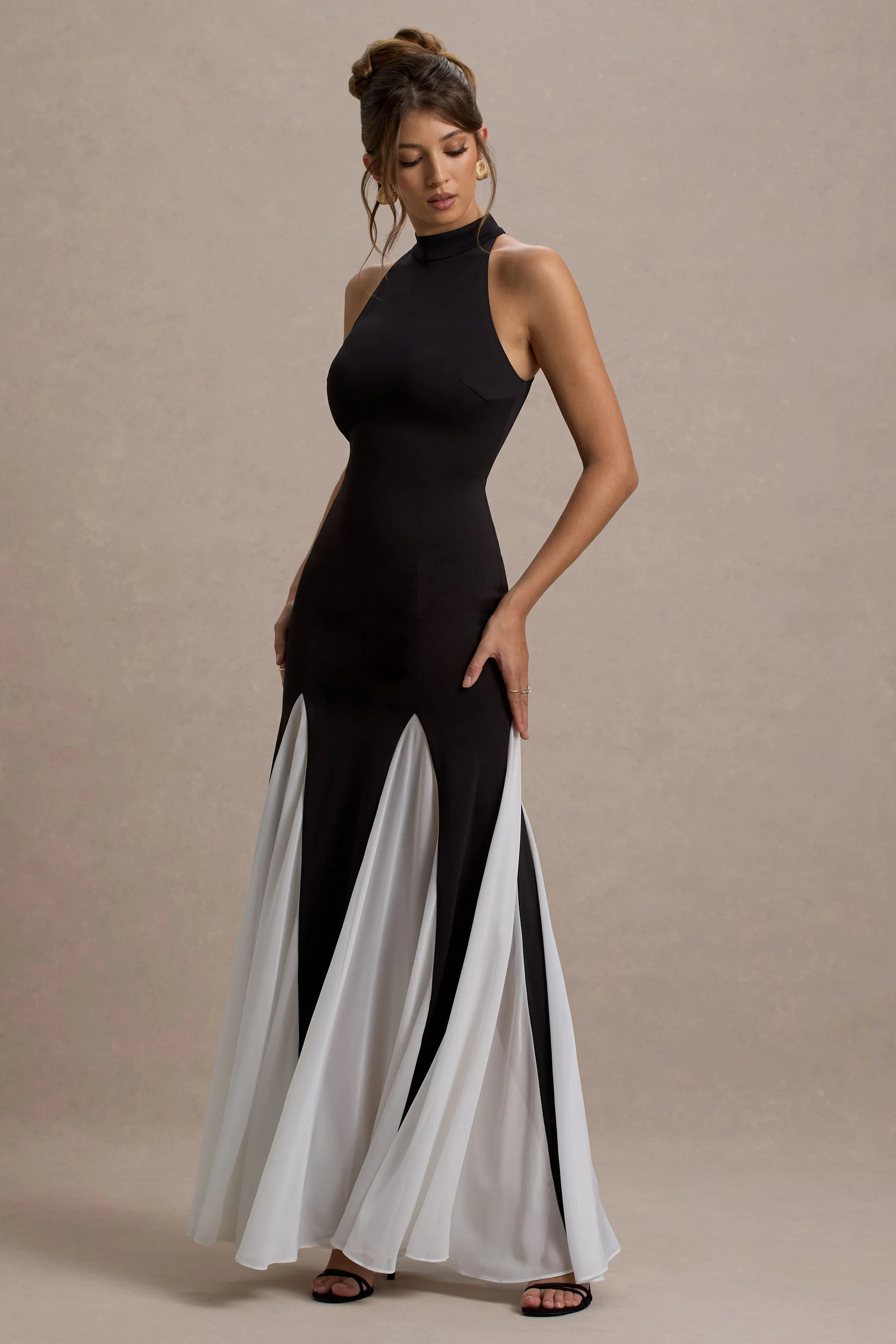 6986-litzy-black-high-neck-maxi-dress-with-white-chiffon-trim-1.webp