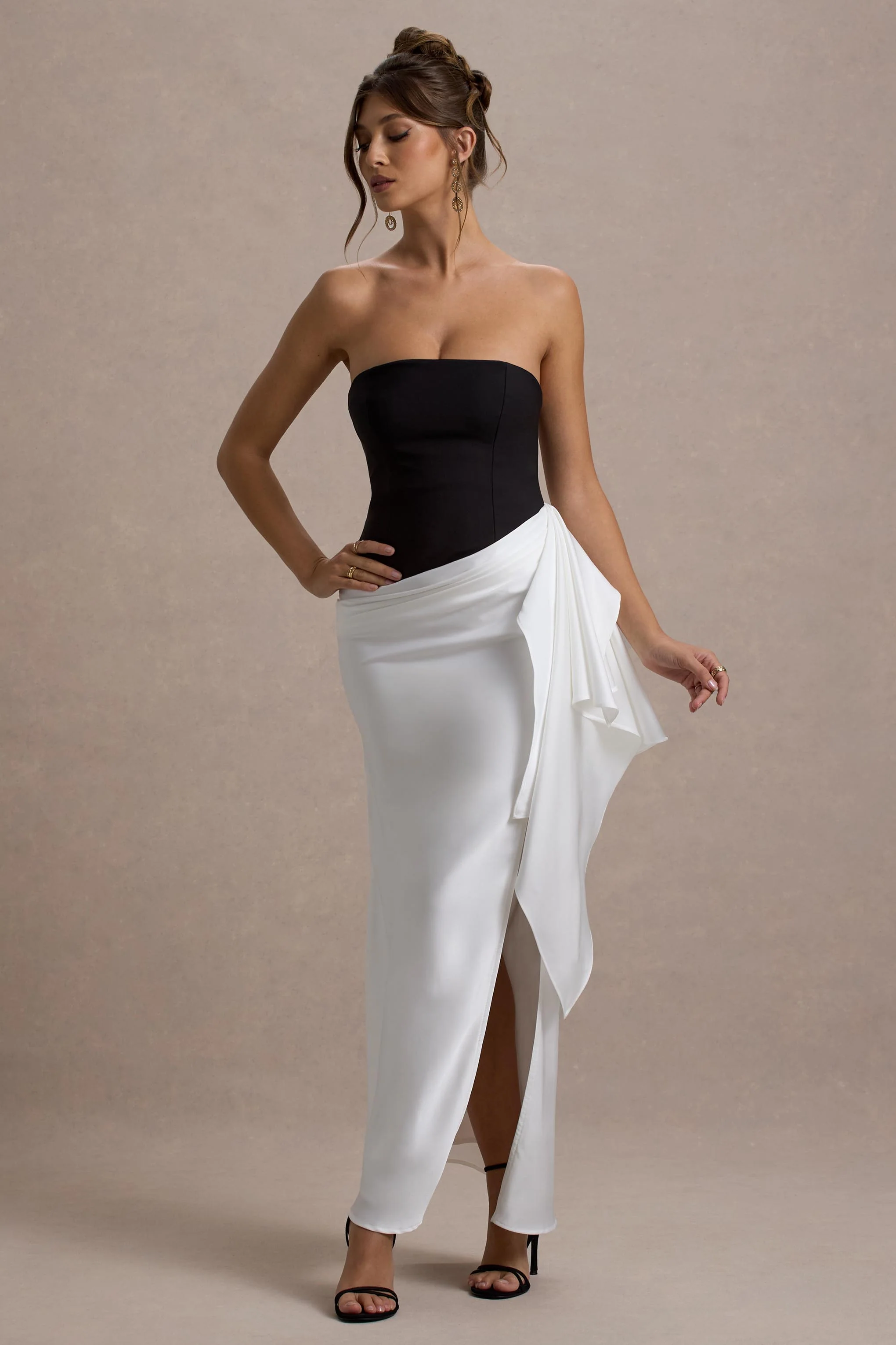 7056-kalinda-black-and-white-strapless-maxi-dress-with-draped-skirt-1.webp