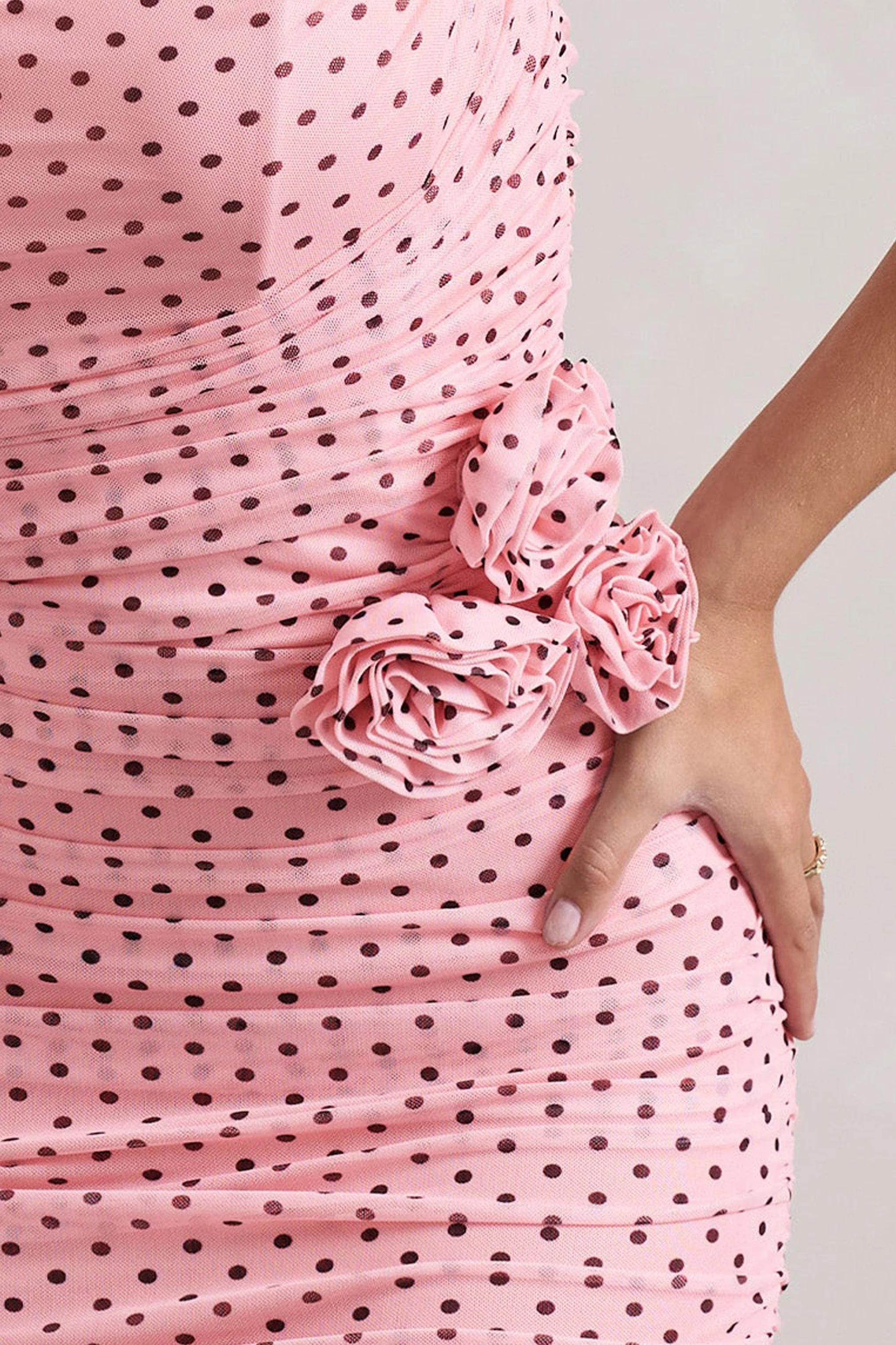 7465-lille-pink-polka-dot-ruched-mesh-strapless-midi-dress-with-corsage-1.webp