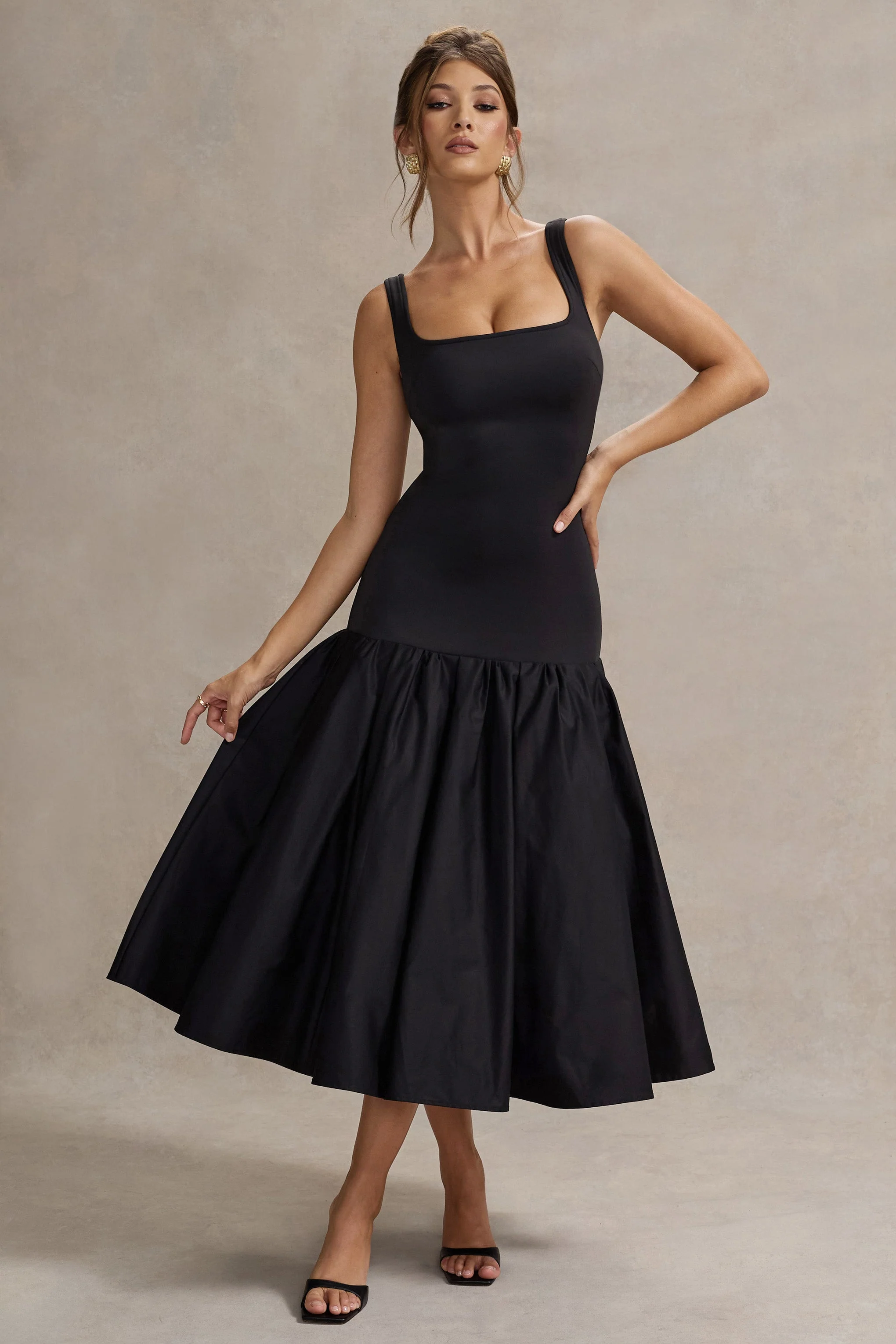 7606-parida-black-poplin-drop-waist-midi-dress-with-peplum-hem-1.webp
