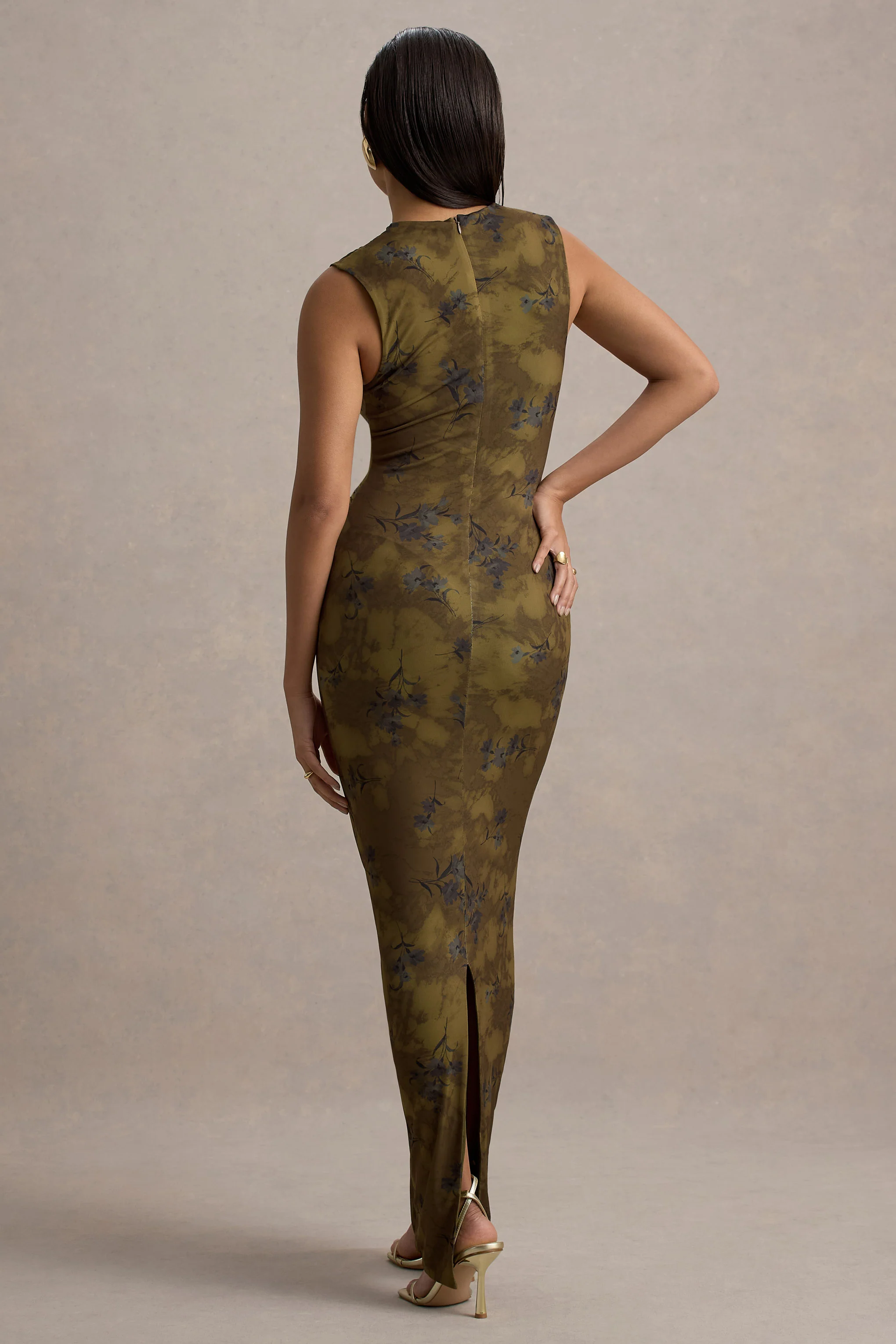 Jacinda | Yellow Floral Print Bodycon Maxi Dress