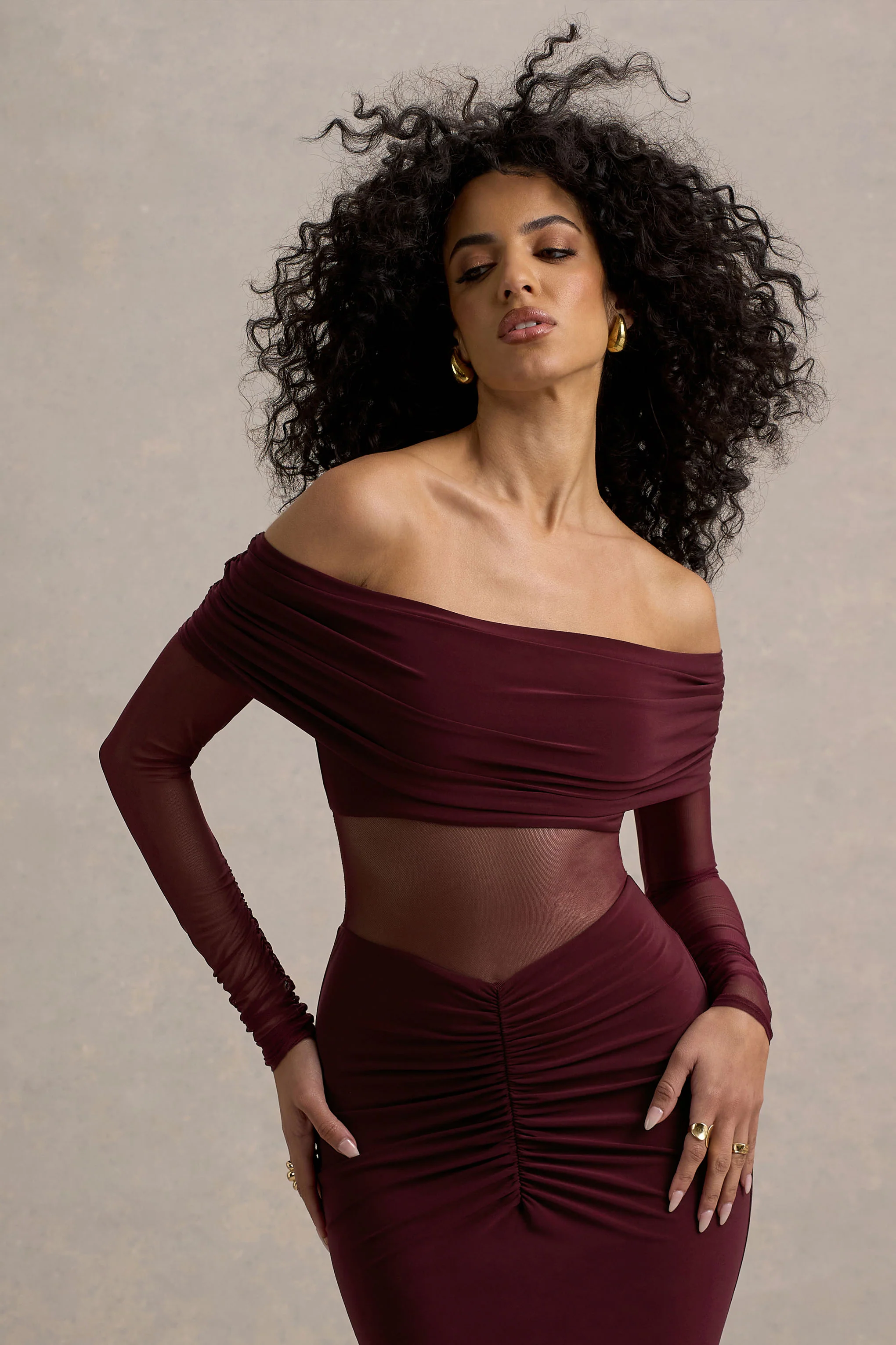 8787-ismeralda-burgundy-mesh-ruched-bardot-maxi-dress-1.webp