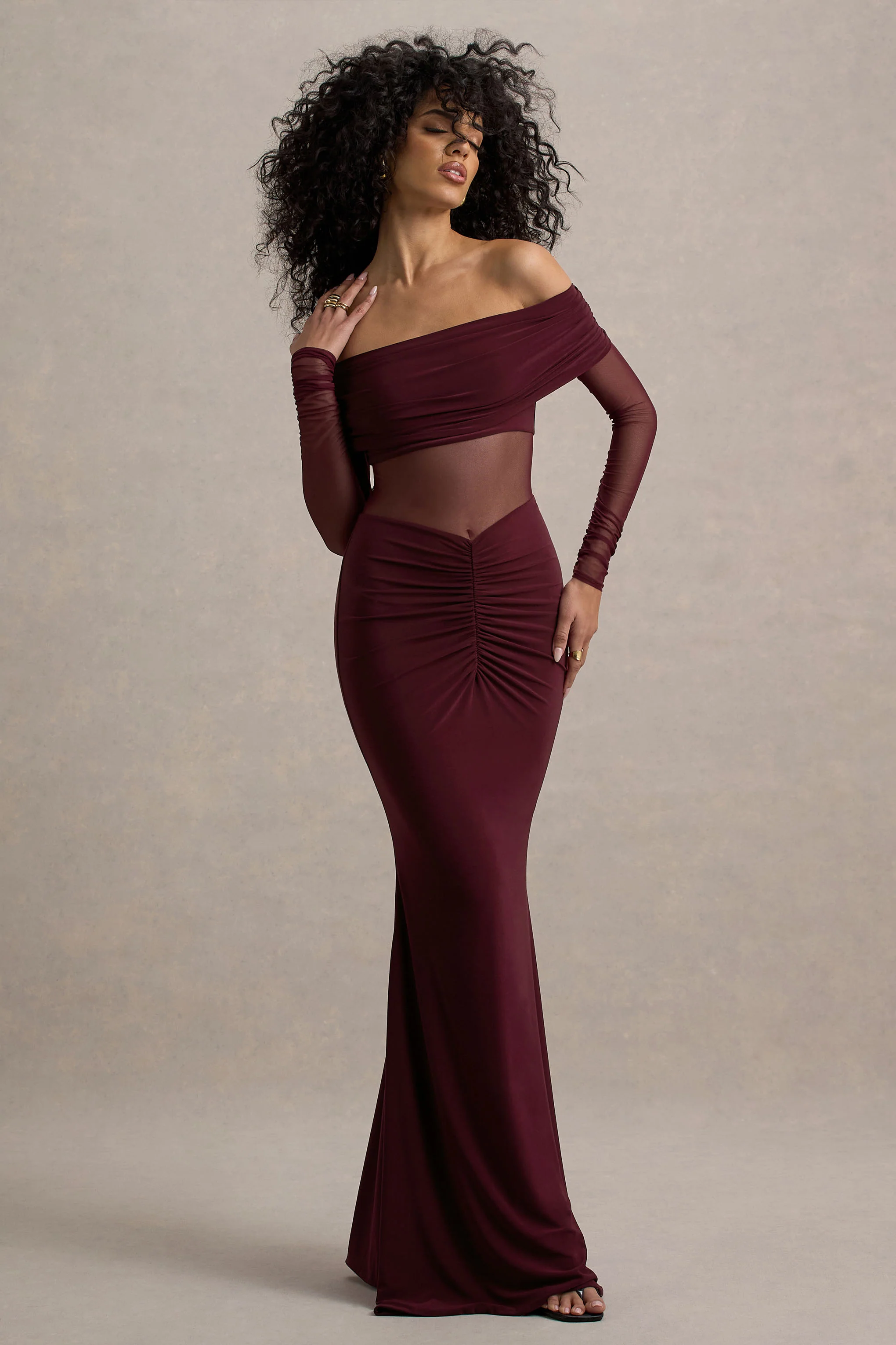 8787-ismeralda-burgundy-mesh-ruched-bardot-maxi-dress-1.webp
