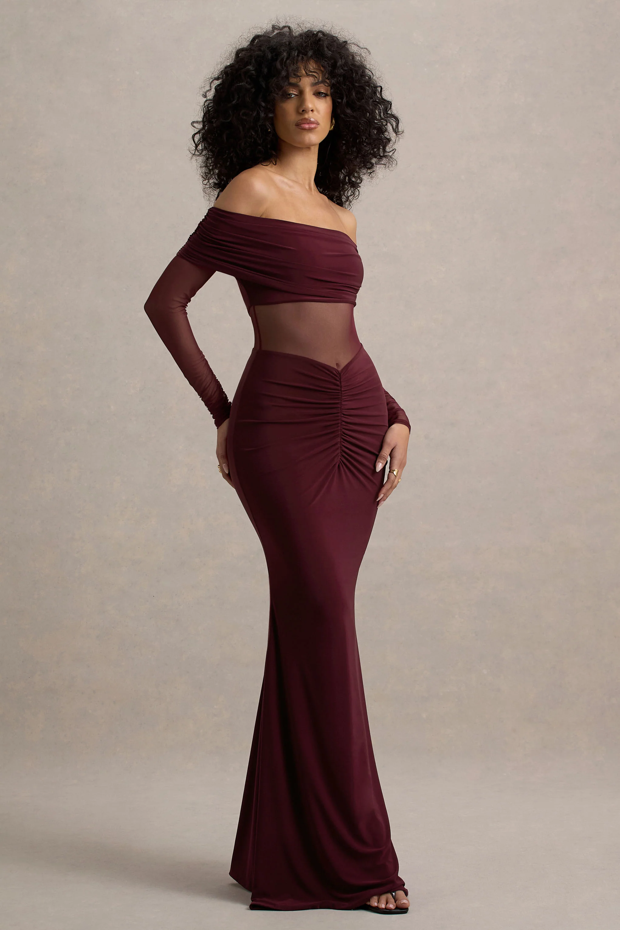 8787-ismeralda-burgundy-mesh-ruched-bardot-maxi-dress-1.webp