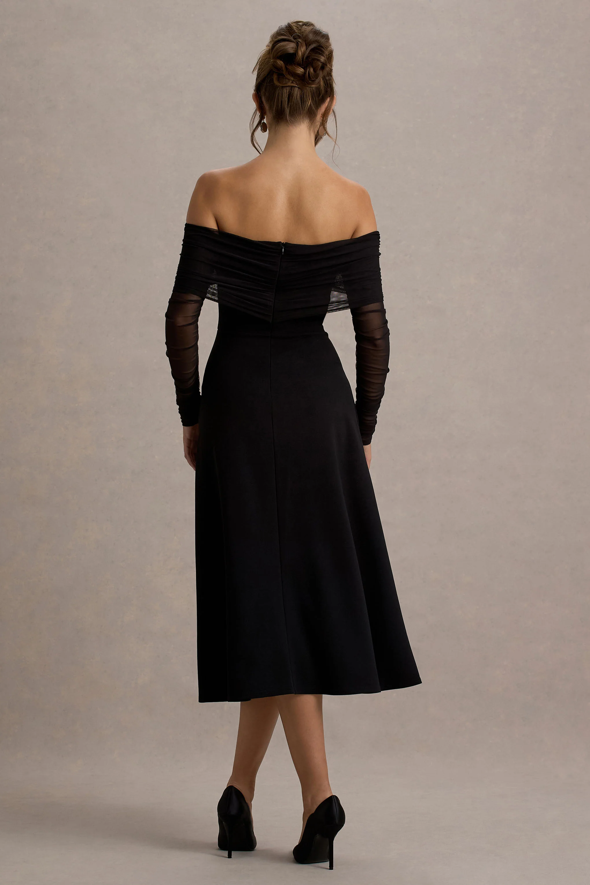 Missy | Black Bardot Long-Sleeve Midi Dress