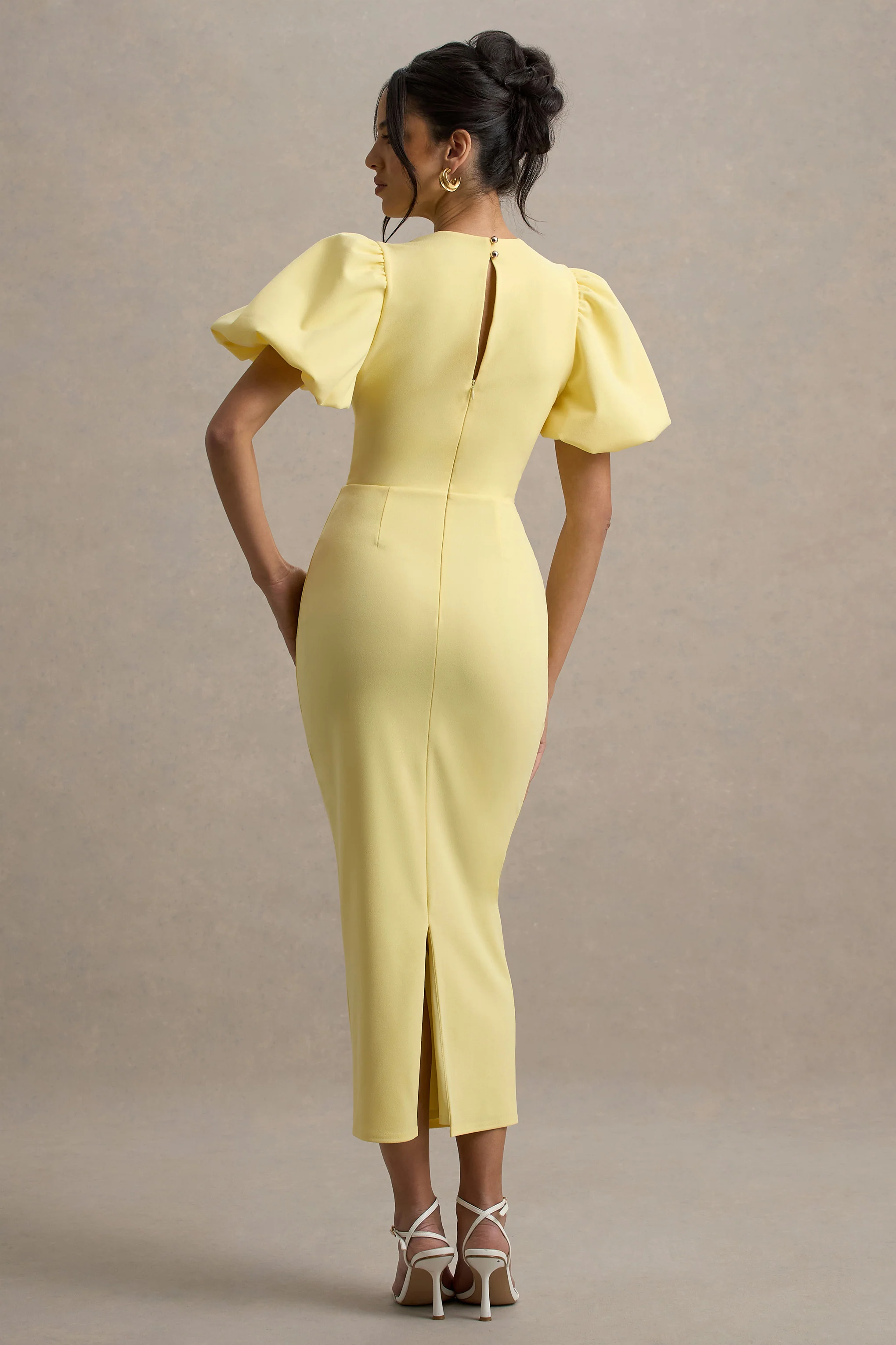 Dakota | Lemon Blue Puff-Sleeve Midi Dress