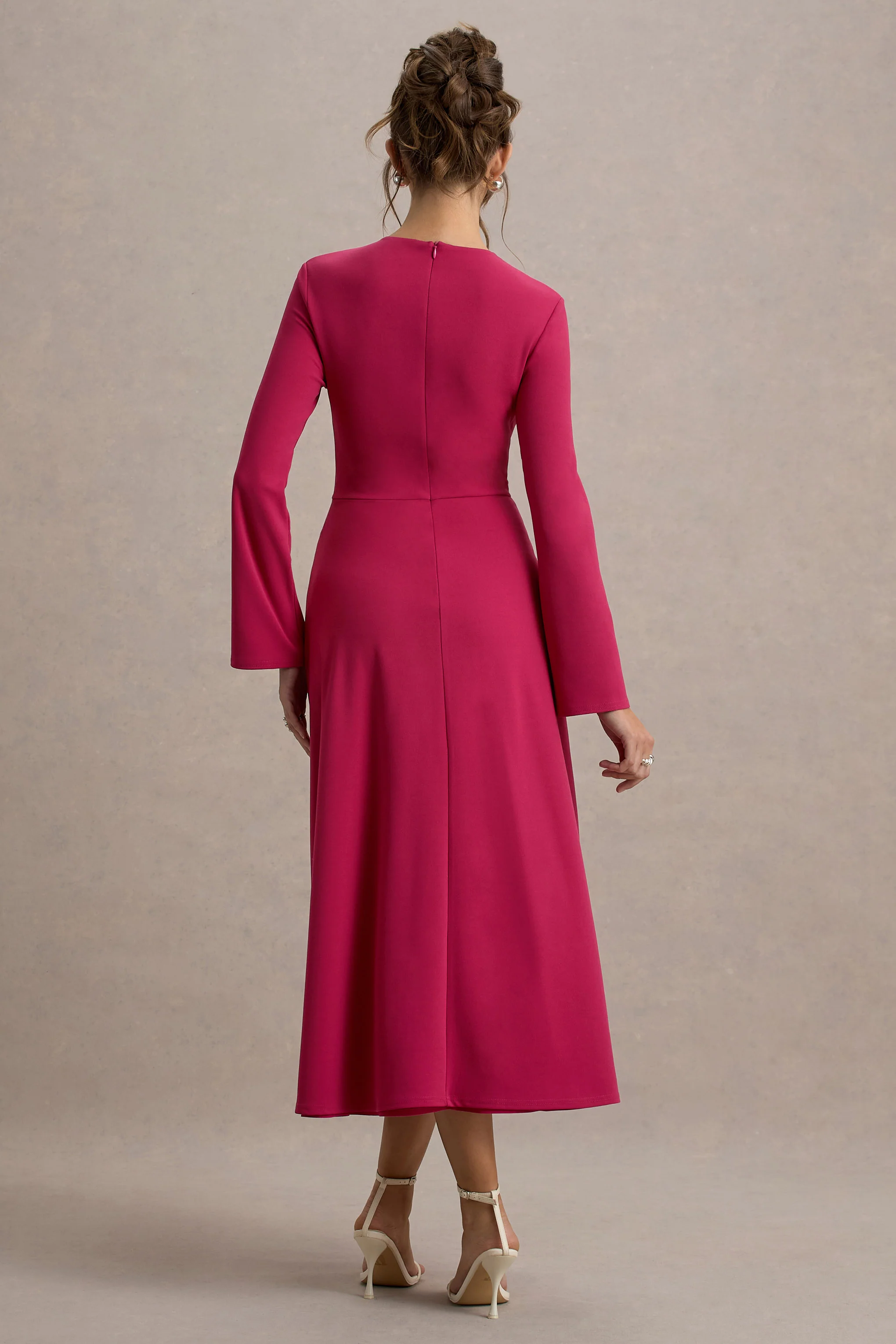Cassiopeia | Lemon Long-Sleeve Midi Dress With Cross Waist